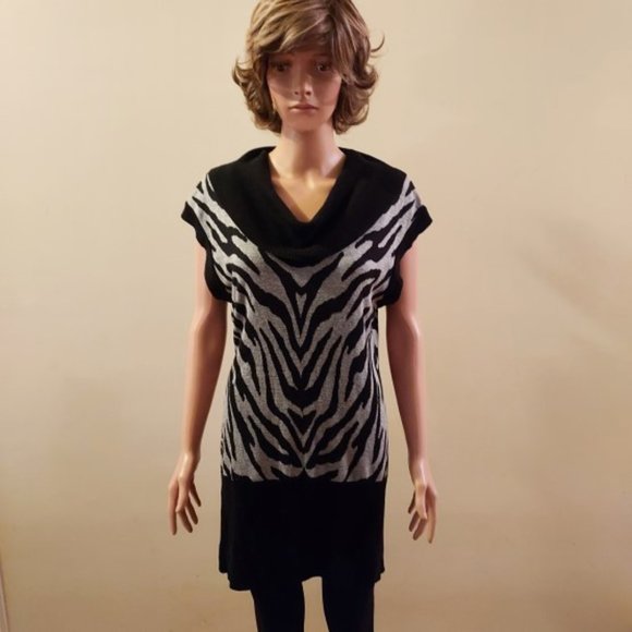 Vintage Knit Minded Black Gray Print Sweater Dress or Tunic Retro Size XL NWOT - Picture 1 of 4